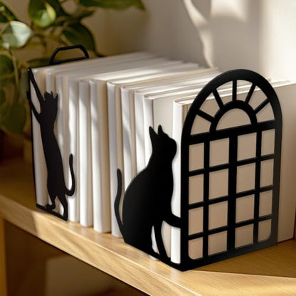 Peacoblue 5.5"x4.3"x8.3" Metal Bookends, Heavy Duty Book Ends for Shelves - style: cat