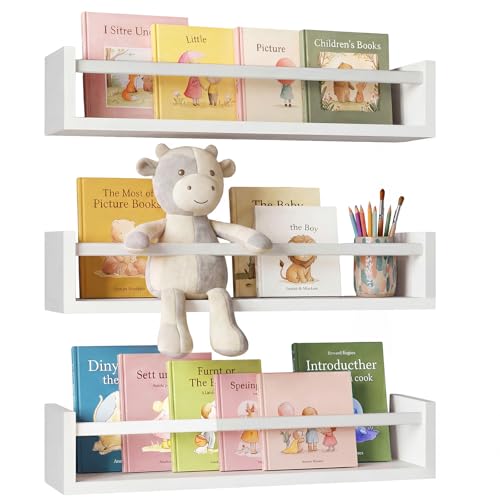 Fixwal Floating Nursery Book Shelves for Wall, 16.5 Inches, Set of 3, White - color: White, size: 16.5inches