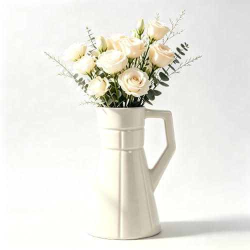 Bosilunlife Ceramic Flower Vase for Home Decor,Modern Table Vase - color: Cream