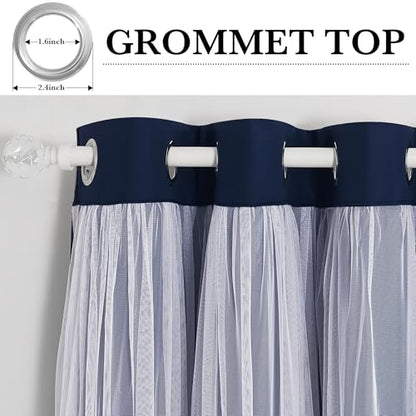 PONY DANCE Navy Blue Curtains Blackout - Room Darkening Curtains with Sheer Elegance Drapery Layered Drapes Mix and Match for Living Room/Kids Bedroom (Set of 2, 52x84 inch, Free Tie-Backs) - color: Navy Blue, size: 52"W x 84"L (Pack of 2)