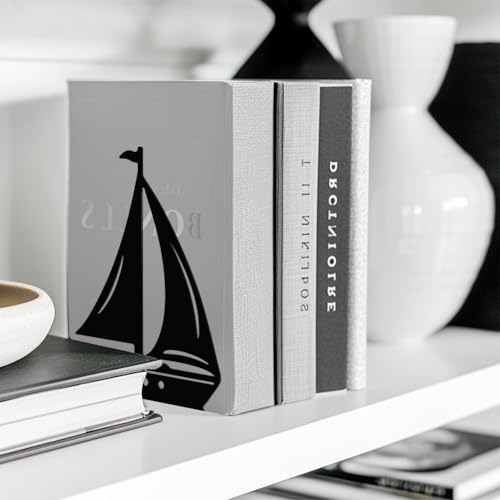 Peacoblue 5.3"x4.3"x7.1" Metal Bookends, Heavy Duty Book Ends for Shelves - style: Sailboat