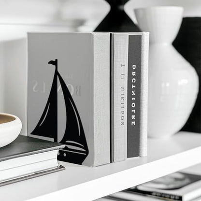 Peacoblue 5.3"x4.3"x7.1" Metal Bookends, Heavy Duty Book Ends for Shelves - style: Sailboat