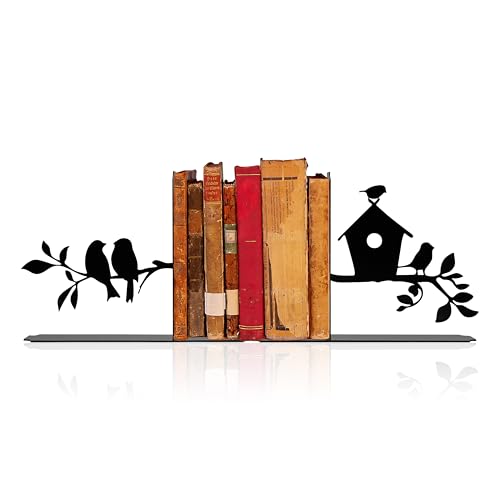 Bird Standing on Branch Decorative Bookends Cute Metal Book End for Shelves