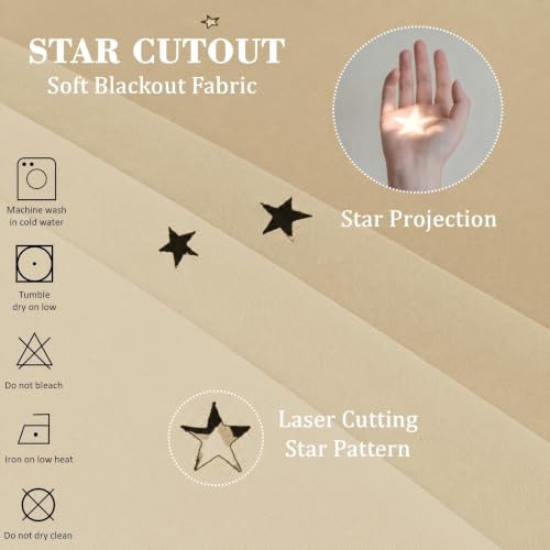 Beige Kids Star Cutout Curtains for Bedroom 70" W x 72" L 2 Panels - color: Beige, size: 70"W x 72"L (Pack of 2)