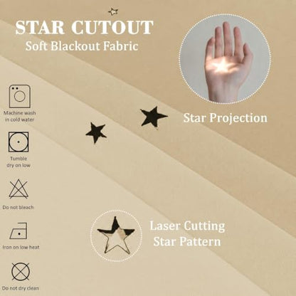 Beige Kids Star Cutout Curtains for Bedroom 52" W x 108" L 2 Panels - color: Beige, size: 52"W x 108"L (Pack of 2)