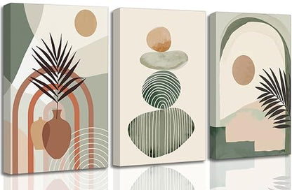 LAJDXSX 3 Pcs Mid Century Modern Boho Abstract Canvas Wall Art - color: Lotus Leaf, size: 12x16in-Canvas