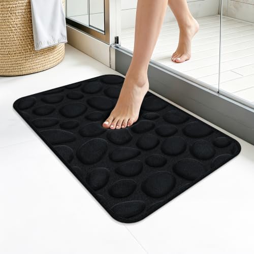 Memory Foam Bath Mat 24x16, Soft Absorbent Bathroom Rug, Black - color: Black, size: 16"x24"