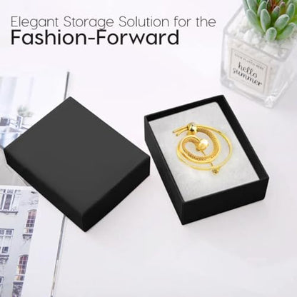 BULK PARADISE 6 Pack Cotton Fill Black Cardboard Paper Jewelry Box Gift Size 3.08 x 2.28 x 1.1 Inches Perfect for Small Gifts - color: Black