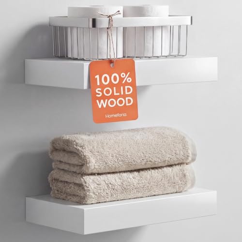 Homeforia 12 Inch Floating Shelves, High-End Solid Pine Wood, Set of 2 - color: Classic White - Soft Neutral Satin, size: 12 inch