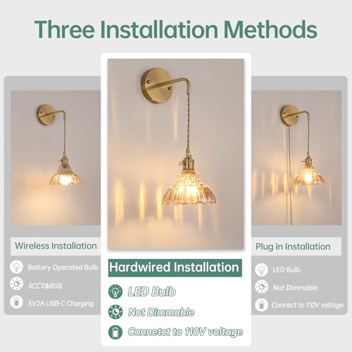 Shenmoyl Vintage Wall Sconce with Amber Lily of the Valley Shade Pattern Glass Adjustable Chain Retro Gold Wall Mounted Light, Modern Wall Lamp Fixtures Decor for Bedside Bedroom Indoor Doorway - color: Lily of the Valley-Amber, size: 1Pack-Hardwired