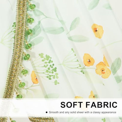 Leeva Waterfall Sheer Valance Curtains with Bead Tassels - Luxury Plants Print Swag Valances, Airy Window Curtain Sheers for Bedroom, 79 Inches Wide - color: Flower, size: 79"W x 43"L (Pack of 1)
