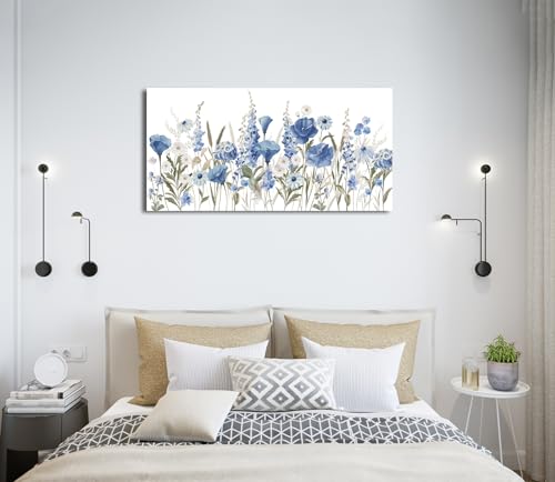Elegant Blue White Flowers Wall Art Botanical Canvas Prints, 20"x40" - color: Blue White Botanical Flowers, size: 40"L x 20"W