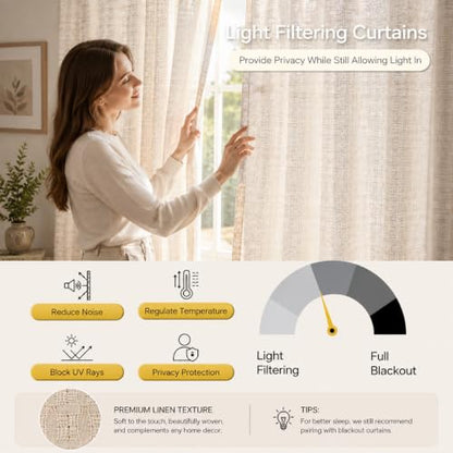 Linen Textured Sheer Curtains for Living Room Rod Pocket Top - color: White, size: 52"W x 102"L (Pack of 2)