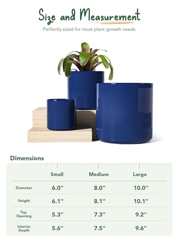 LE TAUCI 10+8+6 Inch Ceramic Pots for Plants, Indoor Planters with Drainage Hole and Plug, Modern Cylinder Flower Pots Set of 3 for Office and Living Room, Glossy, Midnight Blue - color: Midnight Blue