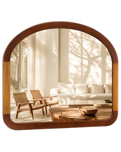 CULER Arched Mirror 34 x 29 Inch for Bathroom, Walnut Brown Wood Frame - color: Two-tone Walnut a, size: 29"L x 34"W