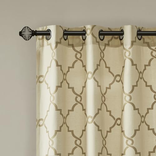 Madison Park Fretwork Print Window Curtain 1 Panel, 50x84 Beige/Gold - color: Beige/Gold, size: 50"W x 84"L (Pack of 1)