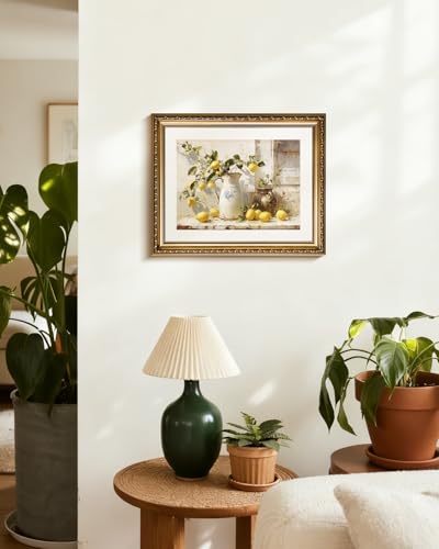 InSimSea Gold Framed Wall Art, Yellow Lemon Print, 13x16inch - color: Lemon Branch, size: 16"L x 13"W
