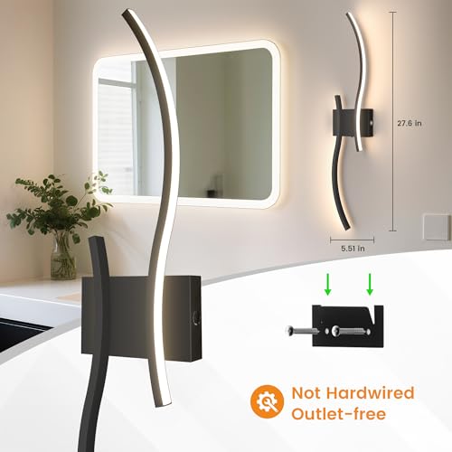 VOLISUN Battery Operated Wall Sconces Set of Two, 27.6 inch Wireless Wall Sconces, 3000K-6500K Dimmable Wall Lamps with Remote, Rechargeable Black Wall Lights for Living Room, Hallway, Bedroom - color: Black, size: 27.6 INCH