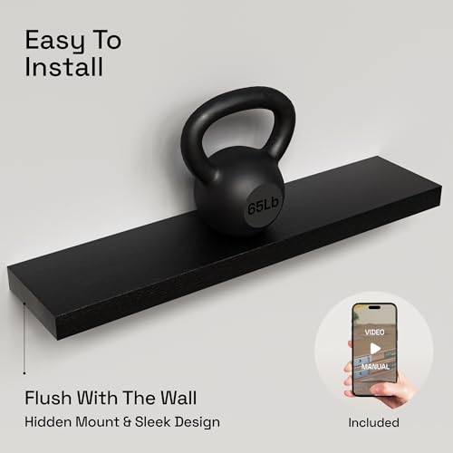 Solid Wood Floating Shelves for Wall 30 Inches Long, Black Wooden Shelf - color: Black, size: 30 Inch