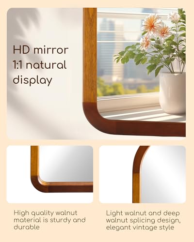 Arched Wood 24 x 36 Inch Bathroom Mirror for Wall with Walnut Frame - size: 36"L x 24"W