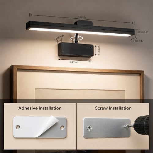 3 Pack Picture Light for Wall, 15'' Wireless Rechargeable 5000mAh Art Light with Remote, Dimmable Magnetic LED Painting Light, Battery Operated Wall Light for Display Gallery, Hallway, Living Room