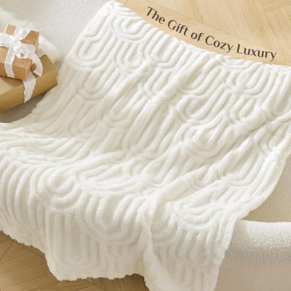 BEDELITE Cream White Boho Fleece Twin Blanket for Bed, 60x80 Inches - color: Cream White Boho, size: Twin(60"x80")