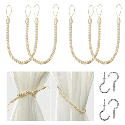 BEL AVENIR Curtain Tiebacks Ropes Tie-Backs,Handmade Holdbacks(Beige,4P) - color: Beige, size: 4pack