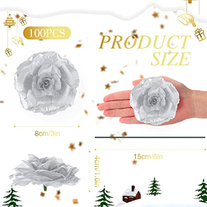 Yunlly 100 Pcs Artificial Flower for Wedding, Silver - color: Silver