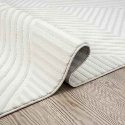 Abani Cream Area Rug for Living Room, Bedroom - Geometric Lines- 8' x 10' -Durable & Easy to Clean - color: Cream, size: 8' x 10' (Rectangular)
