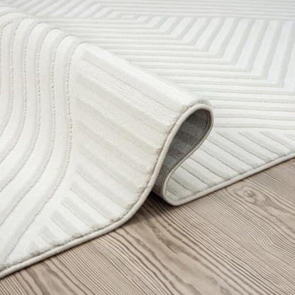 Abani Cream Area Rug for Living Room, Bedroom - Geometric Lines- 8' x 10' -Durable & Easy to Clean - color: Cream, size: 8' x 10' (Rectangular)