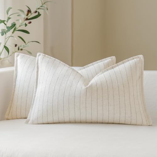 MOROCO Linen Striped Throw Pillow Covers 12x20 Set of 2, Grey - color: Grey, size: 20" x 12" (Pack of 2)