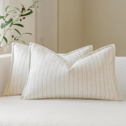 MOROCO Linen Striped Throw Pillow Covers 12x20 Set of 2, Grey - color: Grey, size: 20" x 12" (Pack of 2)