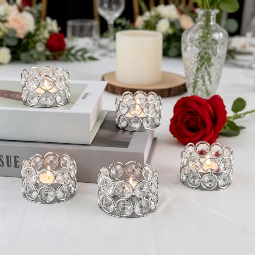 Silver Crystal Tea Light Candle Holders Set of 12 - color: Silver