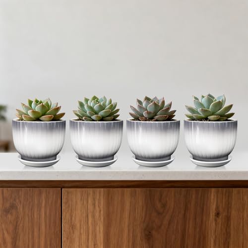 Ceramic Plant Pots, 5.5 Inch, Gray+White, Set of 4 - color: Gray + White, size: 5.5 Inch(4 PCS)