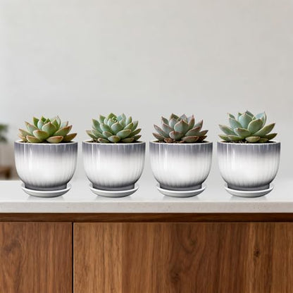Ceramic Plant Pots, 5.5 Inch, Gray+White, Set of 4 - color: Gray + White, size: 5.5 Inch(4 PCS)