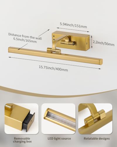 15.75-Inch Battery Operated Picture Light for Wall, LED Art Light - color: Brass, size: 15.75 inch-3W
