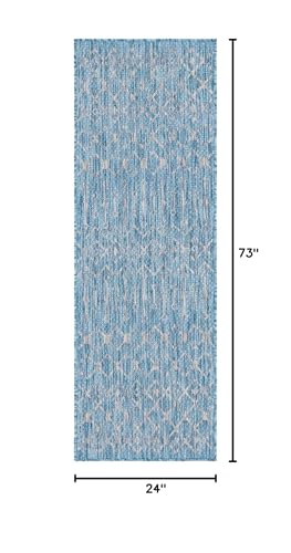 Unique Loom Outdoor Trellis Collection Area Rug - Tribal Trellis (2' x 6' 1" Runner, Aqua/ Ivory) - color: Aqua/Ivory, size: 2' x 6'1" (Runner)