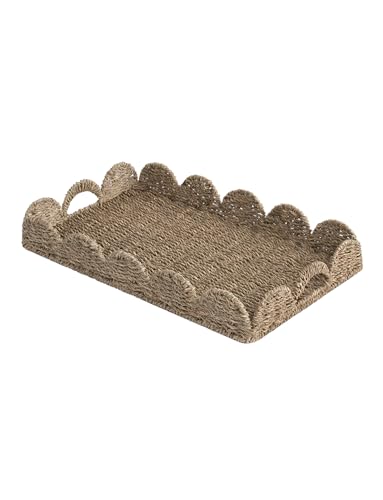 StorageWorks Large Scalloped Edge Serving Tray, Wicker Trays for Decor - color: Natural (Seagrass), size: 19.8" x 11.8" x 2.8"