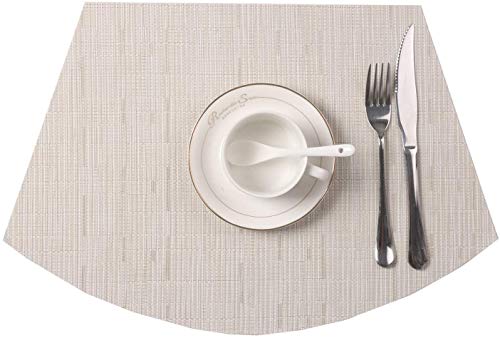 SHACOS Small Round Table Placemats Set of 5 Wedge Shaped Place Mat with Centerpiece Round Mat Heat Resistant Table Mats Washable (5, Beige) - color: Beige