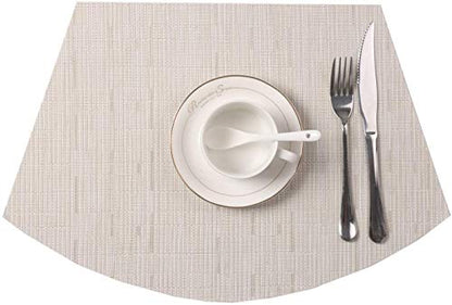 SHACOS Small Round Table Placemats Set of 5 Wedge Shaped Place Mat with Centerpiece Round Mat Heat Resistant Table Mats Washable (5, Beige) - color: Beige