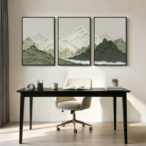 Framed Green Abstract Mountain Wall Art for Living Room, 3 Piece, 24x36 In - color: Green White Gray, size: 24" W x 36" H x 3Pcs