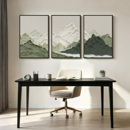 Framed Green Abstract Mountain Wall Art for Living Room, 3 Piece, 24x36 In - color: Green White Gray, size: 24" W x 36" H x 3Pcs