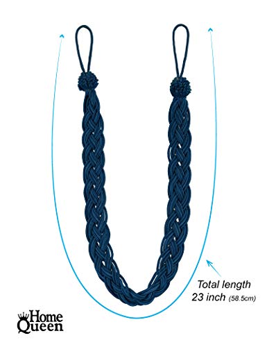 Home Queen Hand Braided Curtain Tie Back, Buckle Holdback Drapery Curtain Tiebacks, 2 Rope Belt Curtain Tie with 2 Metal Hooks, Navy - color: Navy, size: 2 Pack