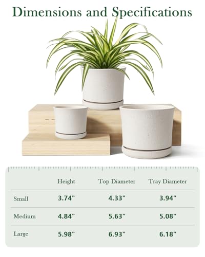 Ceramic Plant Pots, Set of 3, 4.3/5.6/6.9 Inch with Drainage - color: White (4+5+7)