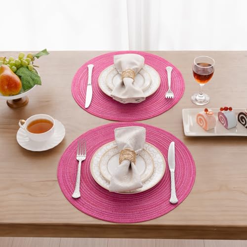 SHACOS Hot Pink Round Braided Placemats Set of 4 Washable Fabric Place Mat - color: Hot Pink, size: Set of 4