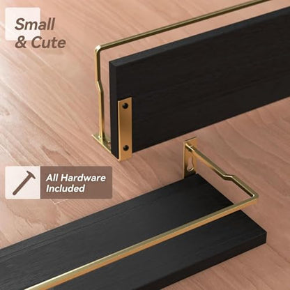 RICHER HOUSE Floating Shelves Bathroom, Small Wall Shelf Over Toilet 2 Set - color: Black & Gold