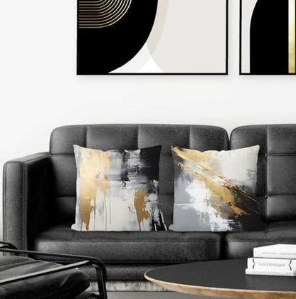 Abstract White & Gold Pillow Covers - 16x16 Set of 2, Modern Black & White for Couch, Bed & Living Room - color: Black Grey, size: 16" x 16" (Pack of 1)