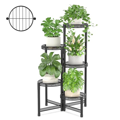 iDavosic.ly Plant Stand Indoor Outdoor, 5 Tier Iron Corner Shelf, Black - color: Black Openwork (with Drainage), size: 5 Tiers
