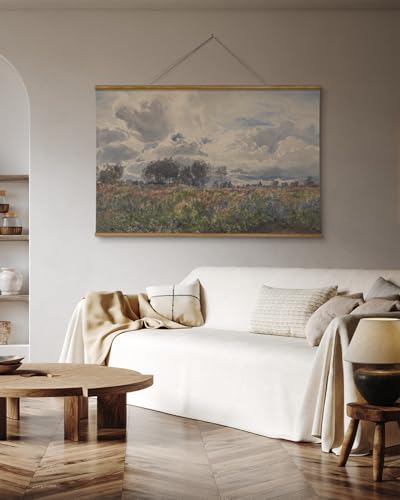 ARPEOTCY Extra Large Framed Wall Art, Retro Sky Field Landscape, 36x54In - color: Windy Countryside