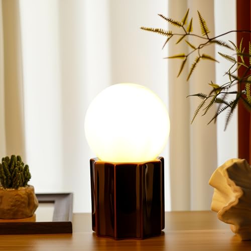 Modern Ceramics Table Lamp Brown Ceramic Base White Jade Round Ball Glass Accent Table Lamp Living Room Bedroom Bedside Nightstand House Office Home Reading - color: Brown Ceramic